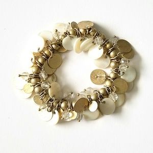Gold and White Beach Style Stretch Bracelet